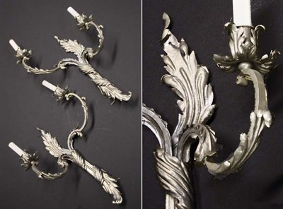 Lot 2293 - Pair of Silvered Tin and Steel Two-Light Sconces