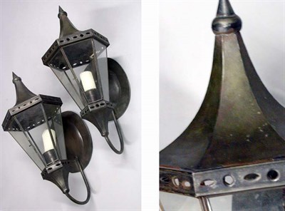 Lot 2362 - Pair of Tole and Glass Wall Lanterns Height 19...