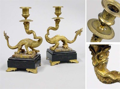 Lot 2434 - Pair of French Gilt-Bronze Dragon-Form...