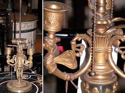 Lot 2369 - Empire Style Bronze Bouillotte Three-Light Lamp