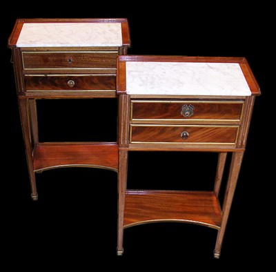 Lot 2513 - Pair of Marble Inset Mahogany Two-Drawer Stands
