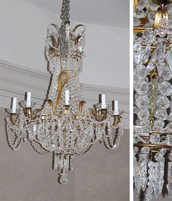 Lot 2461 - Louis XVI Tole and Crystal Eight-Light Chandelier