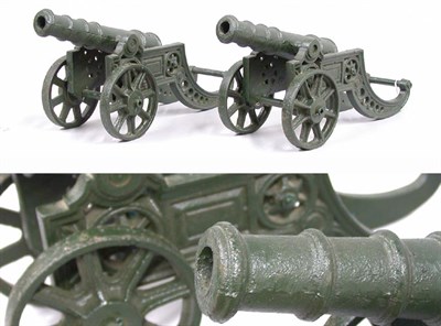 Lot 2576 - Pair of Patinated-Metal Table Top Cannons