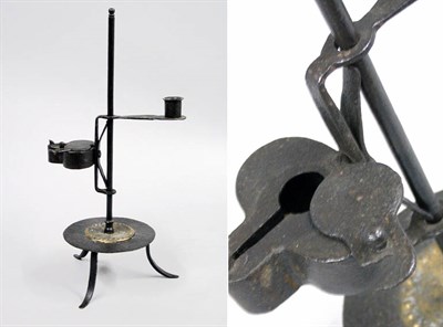 Lot 2264 - Early American Wrought Iron Betty Lamp on Stand