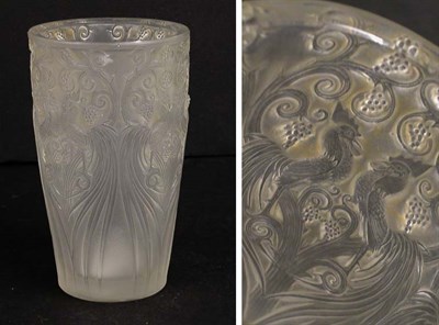 Lot 2495 - Lalique Mold Blown Glass Coqs et Raisins Vase...