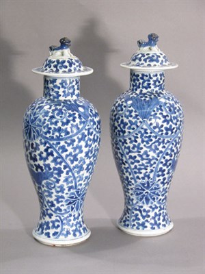 Lot 4269 - Pair of Chinese Blue and White Glazed Covered...