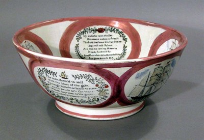 Lot 2163 - Transfer Decorated Pottery Punch Bowl...