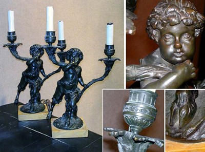Lot 562 - Pair of Patinated Bronze and Sienna Marble...