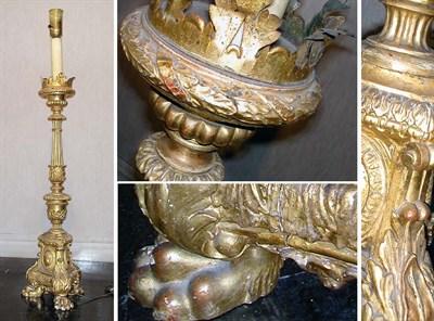 Lot 222 - Italian Carved and Gilt-Wood Pricket Floor Lamp