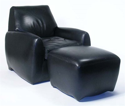 Lot 137 - Pair of Ke-Zu Black Leather Club Chairs with...
