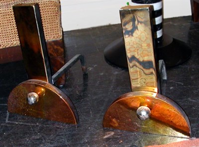 Lot 130 - Pair of Art Deco Style Copper and Brass Andirons