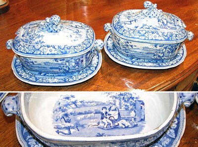 Lot 522 - Pair of Staffordshire Blue Transfer Decorated...