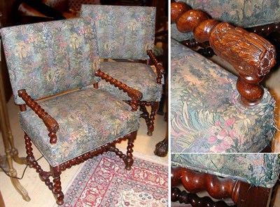 Lot 316 - Pair of Jacobean Style Walnut Armchairs