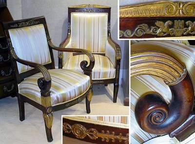 Lot 383 - Two Empire Gilt-Metal Mounted Mahogany Armchairs