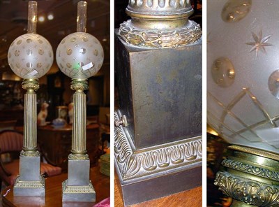 Lot 532 - Pair of Empire Style Patinated-Metal Lamps