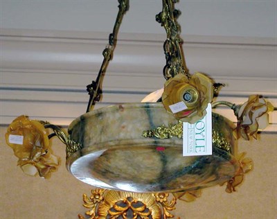 Lot 451 - Two Alabaster Hanging Lights with Glass Shades
