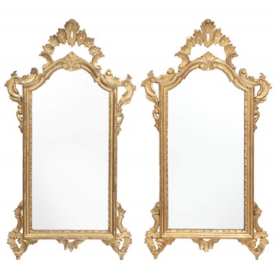 Lot 493 - Pair of Italian Rococo Style Giltwood Mirrors...