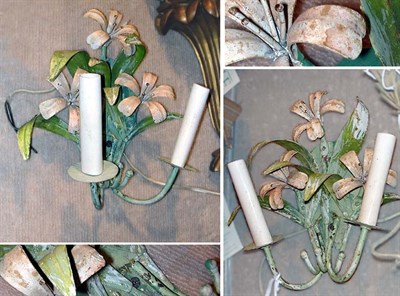 Lot 2450A - Pair of Tole Floriform Two-Light Sconces...