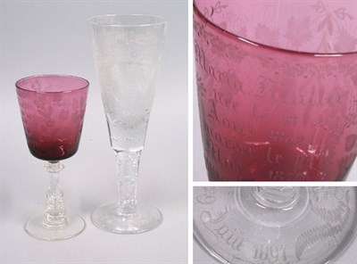 Lot 2713 - Two Continental Etched Glass Goblets...