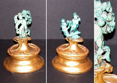 Lot 504 - Pair of Chinese Carved Turquoise Figures on...