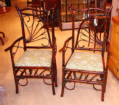 Lot 445 - Pair of Victorian Faux Bamboo Armchairs