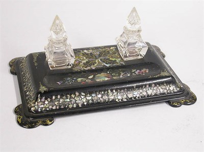 Lot 2833 - Victorian Papier Mache Inkstand Abalone...