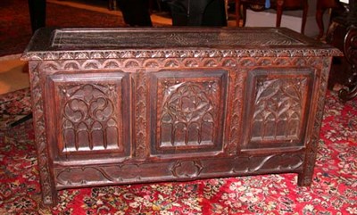Lot 2592 - Gothic Style Carved Oak Chest Of rectangular...