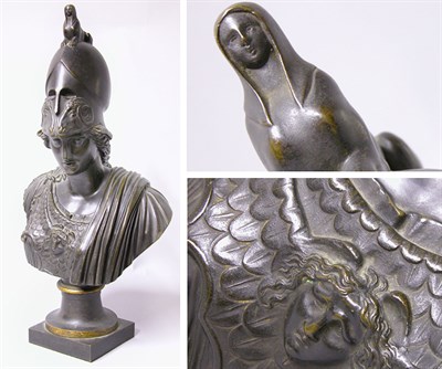 Lot 2585 - Bronze Head of Athena On a patinated-brass...