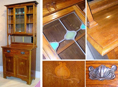 Lot 282 - Arts and Crafts Style Inlaid Oak Buffet Height...