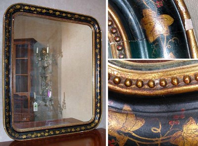 Lot 279 - Black Painted and Gilt Decorated Mirror