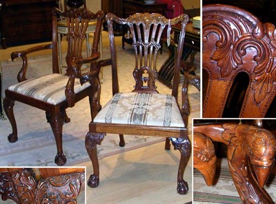 Lot 566 - Pair of Georgian Style Carved Mahogany Armchairs