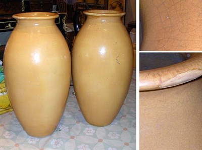 Lot 349 - Pair of Monumental Yellow Glazed Urns