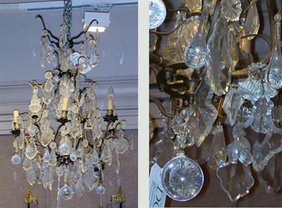 Lot 454 - Painted Metal, Beaded and Cut Glass Six-Light...