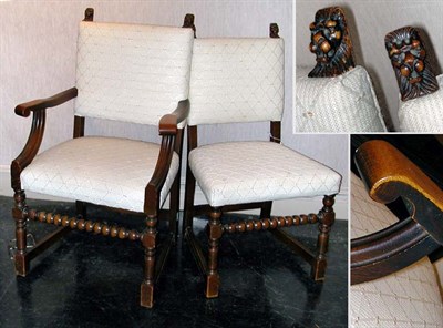 Lot 177 - Set of Six Jacobean Style Upholstered Oak...