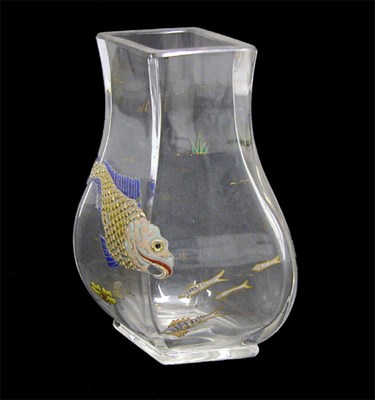 Lot 2481 - Galle Enamel Decorated Glass Vase Of flattened...