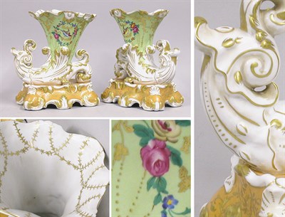 Lot 2505 - Pair of French Porcelain Cornucopia-Form Vases
