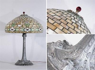 Lot 2516 - American Patinated-Bronze and Leaded Glass...