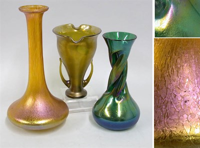 Lot 2512 - Group of Three Bohemian Iridescent Art Glass...
