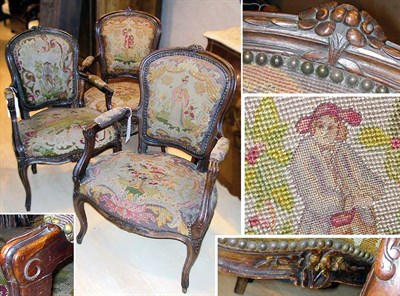 Lot 354 - Three Louis XV Style Needlepoint Upholstered...