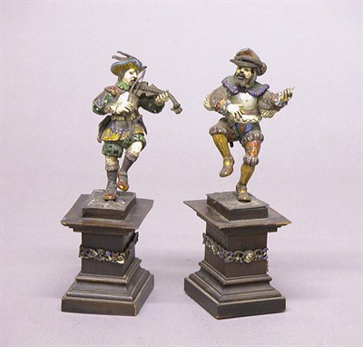 Lot 2567 - Pair of Enameled Metal Figures Each of a...