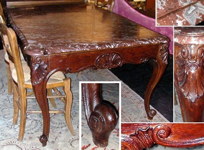 Lot 138 - Louis XV Style Marble Top Oak Dining Table