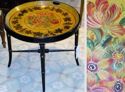 Lot 554 - French Tole Painted Circular Tray on Stand