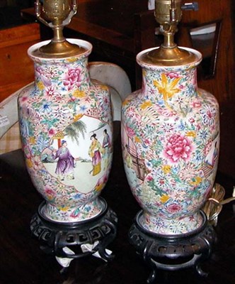 Lot 362 - Pair of Chinese Floral Decorated Porcelain Lamps