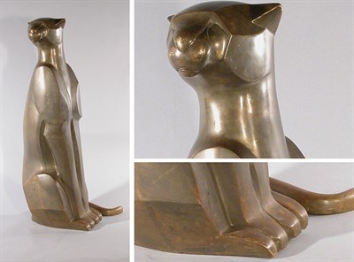 Lot 2669 - Art Deco Bronze Sculpture of a Seated Leopard...