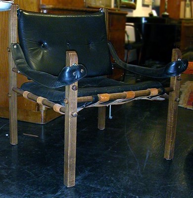 Lot 135 - Pair of Wood and Leather Armchairs