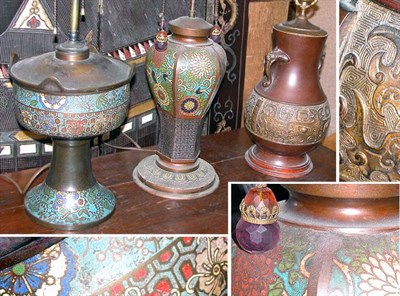 Lot 2238 - Group of Three Asian Metal Lamps Including a...