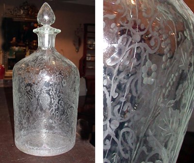 Lot 2246 - Large Floral Etched Jar with Matching Stopper