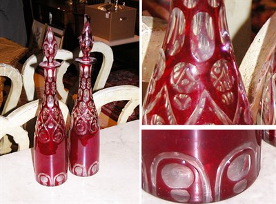 Lot 2266 - Pair of Bohemian Ruby Cut To Clear Glass...