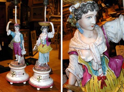 Lot 2380 - Pair of Ceramic Figures Mounted as Lamps