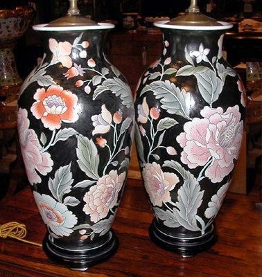 Lot 2520 - Pair of Floral Decorated Porcelain Lamps